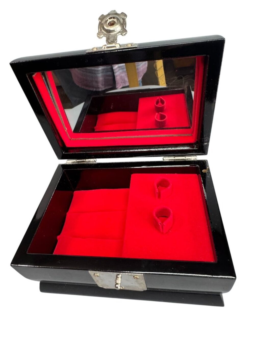 Sanyo Jewelry Music Box Black Lacquer Abalone MOP Inlay 5 3/4 Inch - Picture 3 of 11